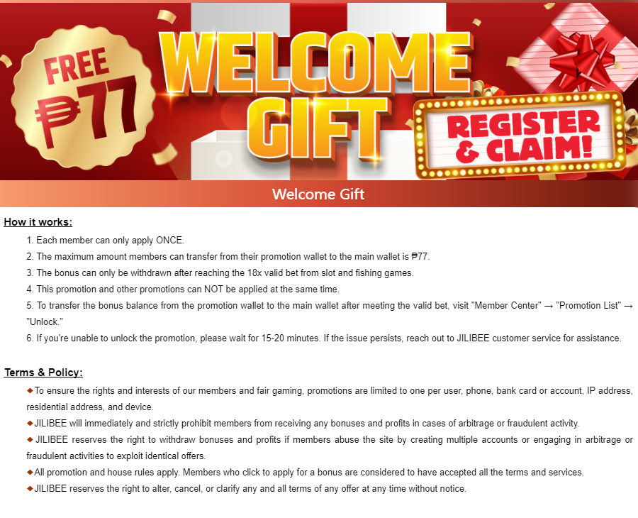 welcome gift terms policy